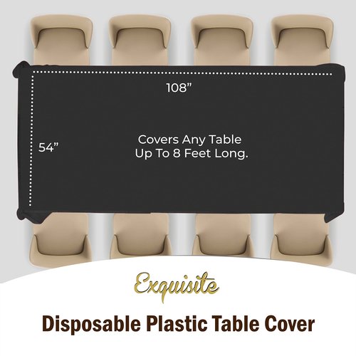 Exquisite Party Solids 6-Pack Premium Plastic Tablecloth 54in. x 108in. Rectangle Plastic Table Cover - Black