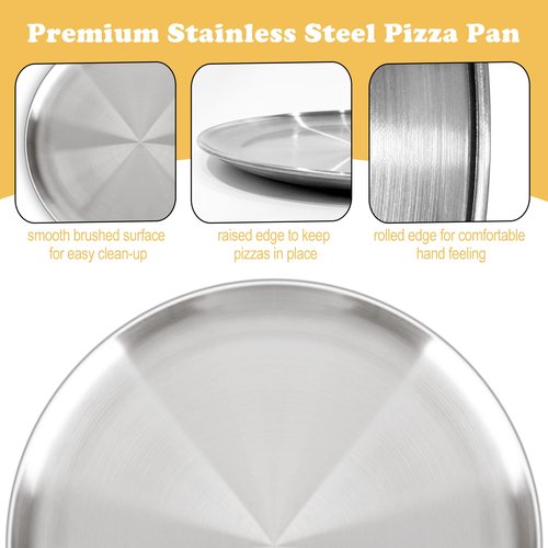 AWTBDP 13½ Inch Pizza Pan for Oven set of 2, Non-Stick Large Round Stainless Steel Pizza Pans plates, Durable Non-Toxic Pizza Steel Tray for Baking Cookie Pie Pizza Cake, Dishwasher Safe & Easy Clean