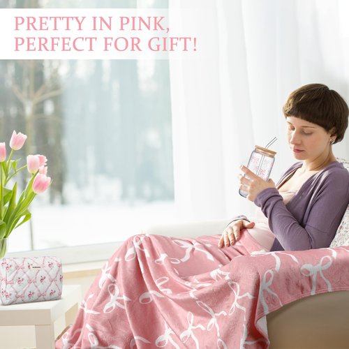 Didaey 10 Pcs Pink Bow Gift Baskets for Woman Birthday Gifts for Girls Teenage Pink Coquette Glass Cups Soft Blanket Teen Girl Birthday Box Gift for Her, Sister Friend Women 16th 18th 21st Box Set