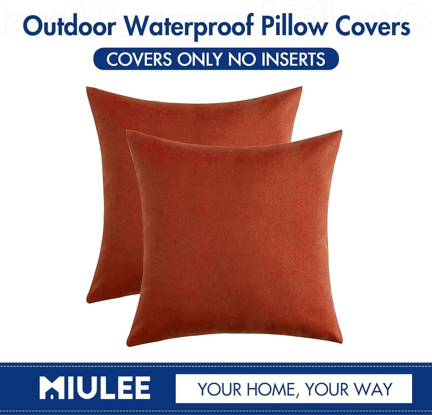 MIULEE Decorative Outdoor Throw Pillow Covers - Waterproof Faux Linen Cushion Cases | 12x12 Inch Burnt Orange (Pack of 2)