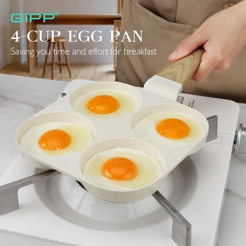GiPP Nonstick Omelette Pan - 4-Cup Granite Skillet with Heat-Resistant Handle | PFOA Free, Easy to Clean, White