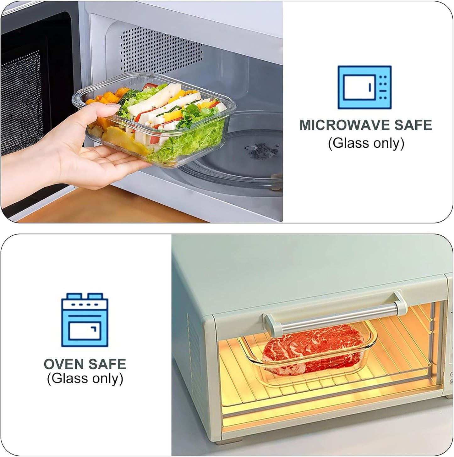 KOMUEE Glass Meal Prep Containers - 10 Packs of 22 oz Airtight Food Storage with Lids | BPA Free, Microwave & Freezer Safe
