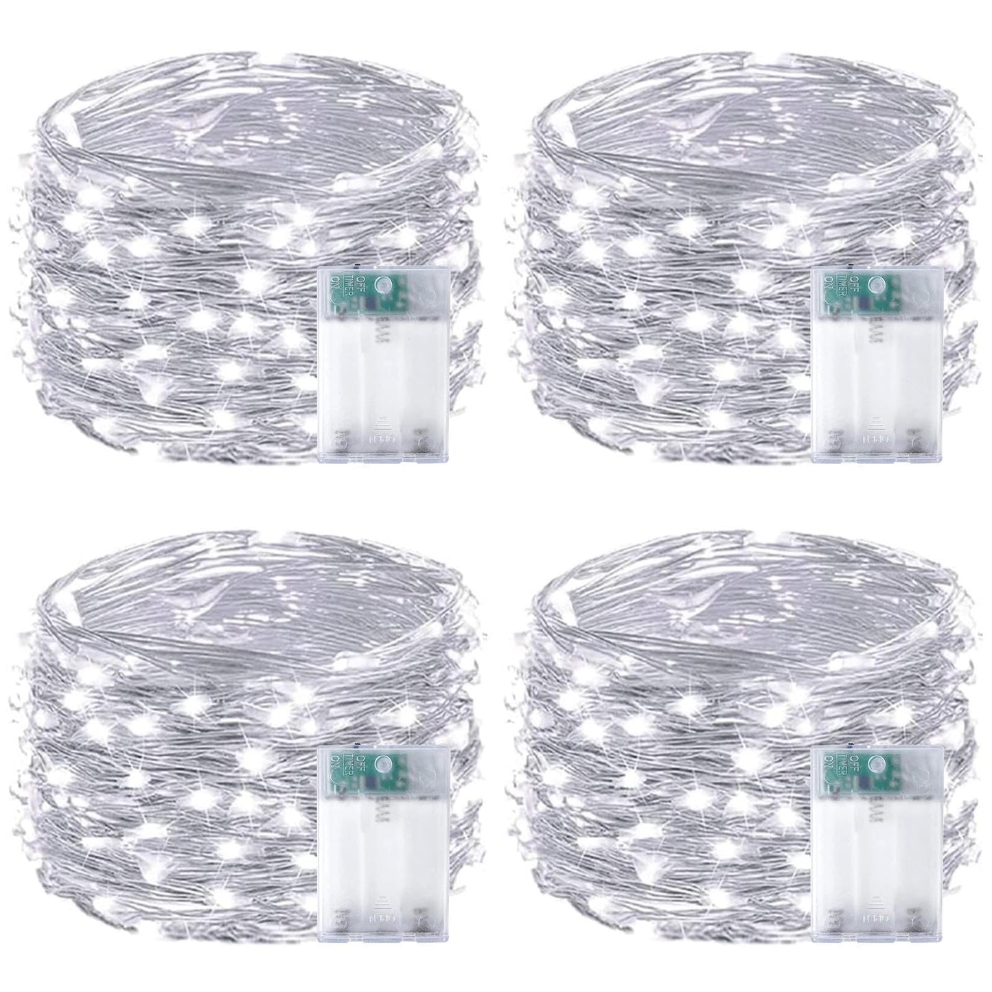 4-Pack Fairy Lights Battery Operated with Timer, Waterproof 16FT 50 LED String Lights Indoor Outdoor, Cuttable Starry Fairy Lights for Christmas Home Bedroom Wedding DIY Centerpiece Decor (Cool White)