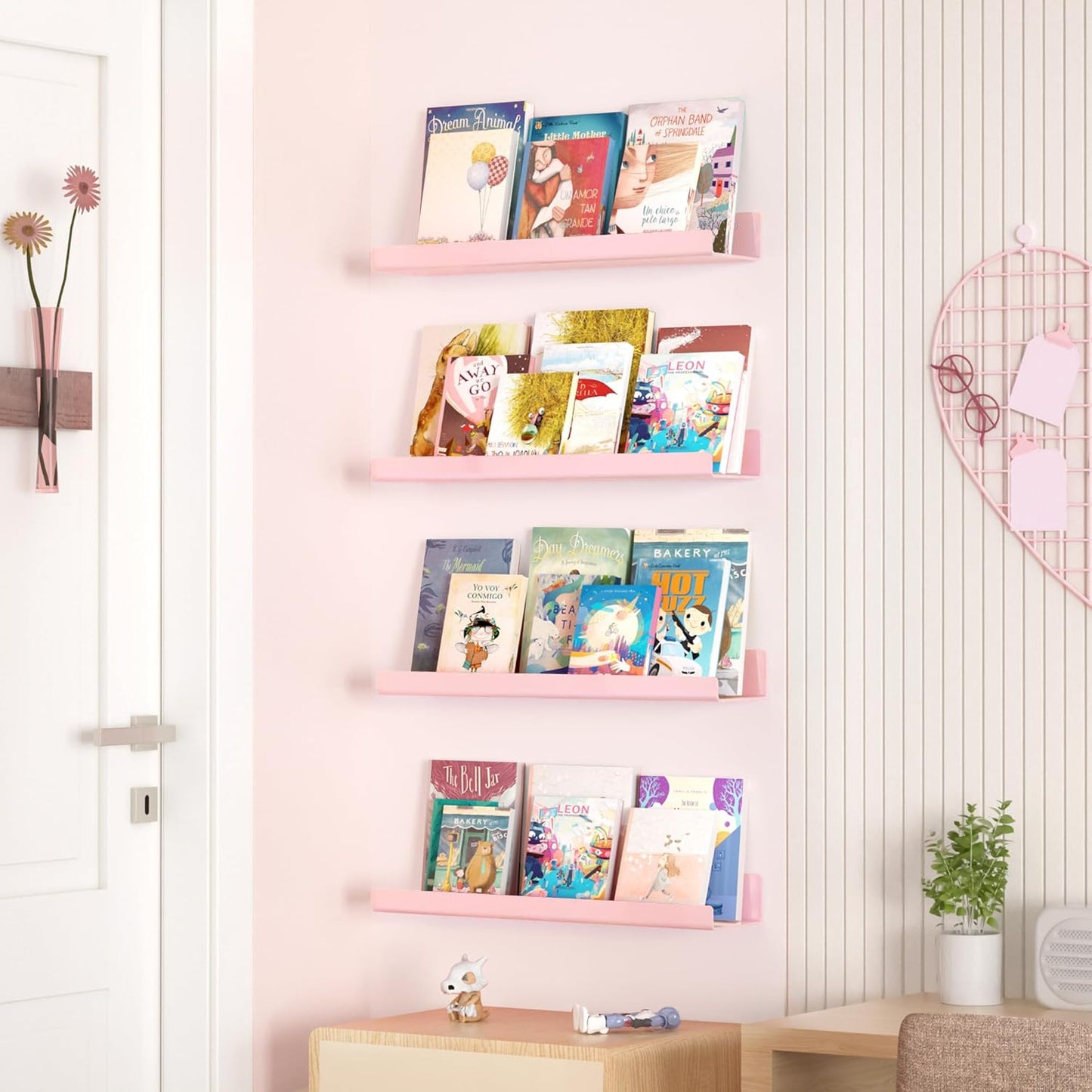 Upsimples Acrylic Wall Shelves - 15" Floating Display Shelf Set for Perfume & Books | Pink, 4 Pack