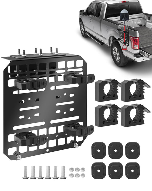 Multifunctional Shovel Holder for Truck Bed, Punch-Free Shovel & Flag Mount for Truck With 4 Rubber Quick-Release Clips (Fits Handle Diameters 1-1/7'' to 1-3/7''), Suitable for Trucks, Trailers