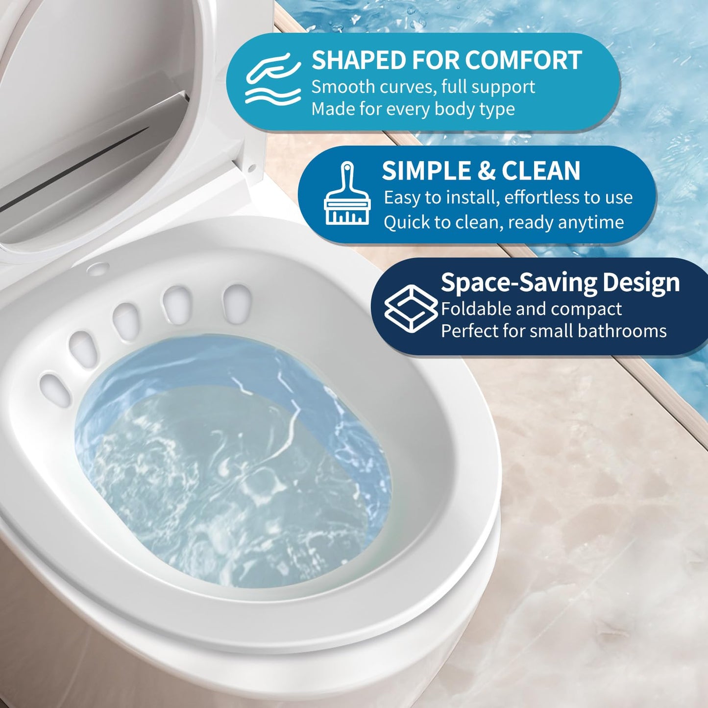 RUGUO Sitz Bath for Toilet Seat - Yoni Steam Seat - Sitz Bath for Hemorrhoids and Postpartum Care - Portable Bidet BPA Free - Foldable Basin for Epsom Salt Soak - Blue