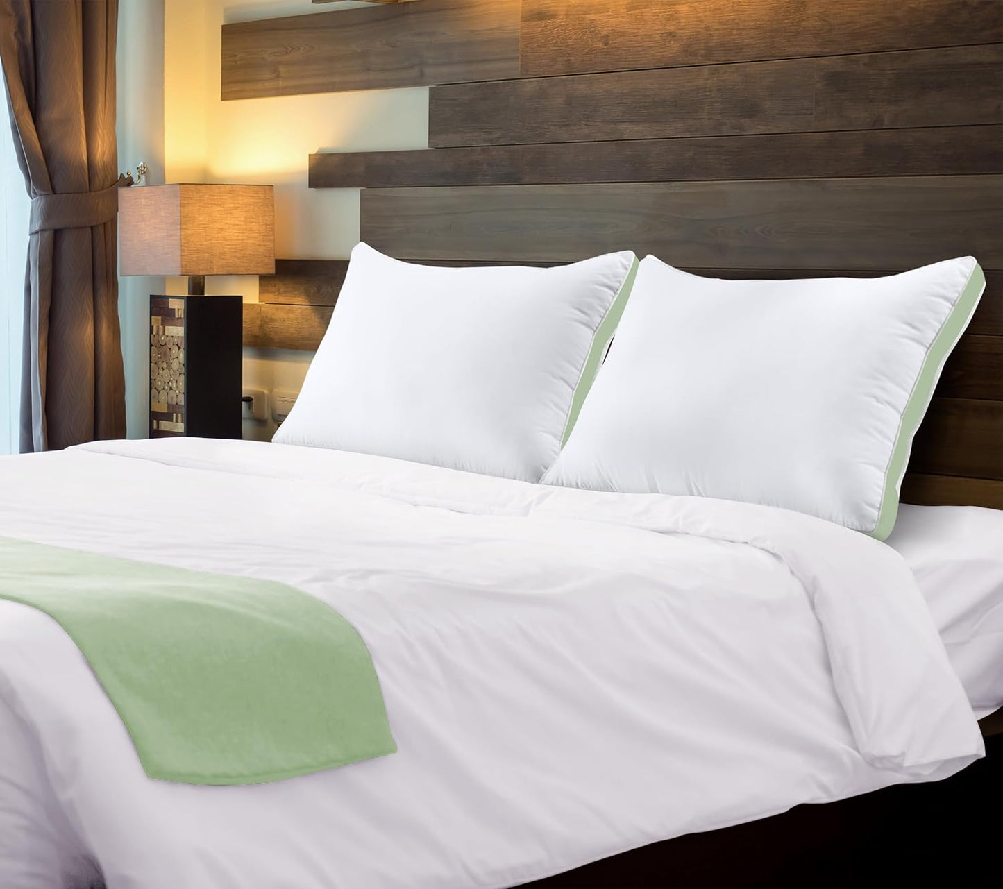 Utopia Bedding Queen Size Bed Pillows - Cooling Gusseted Set of 2 in Sage Green for All Sleep Positions
