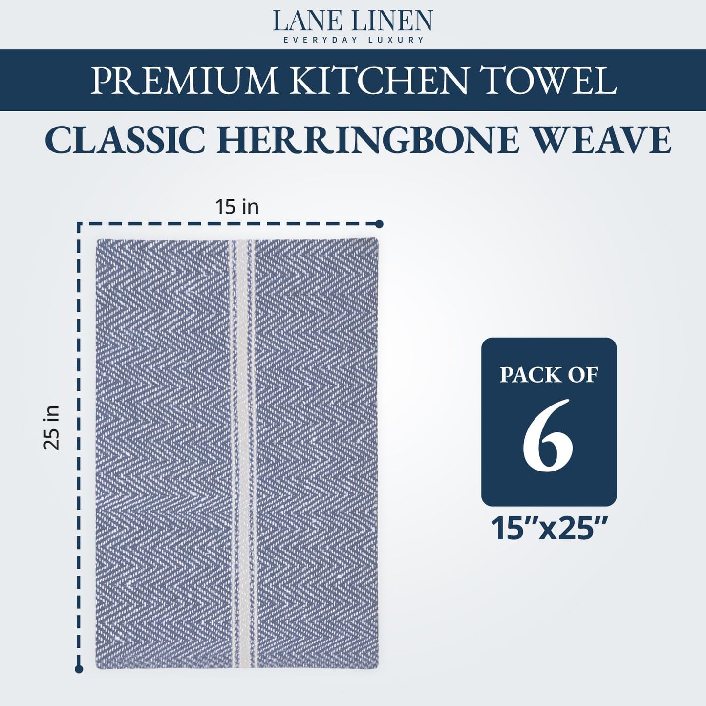 Lane Linen Kitchen Towel Set - 100% Cotton Dish Towels, Lint-Free, 14"x25", Blue Chambray, 6 Pack