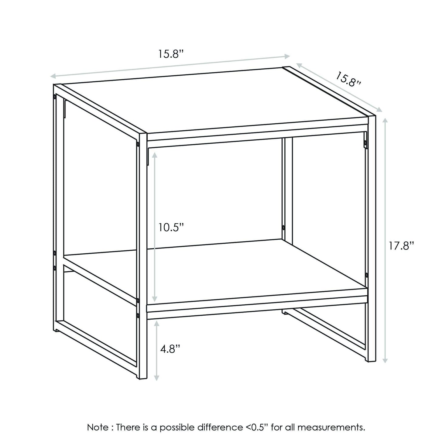 FURINNO Camnus Modern Living 2-Tier End Table, Americano, 15.9 in x 15.75 in x 18 in