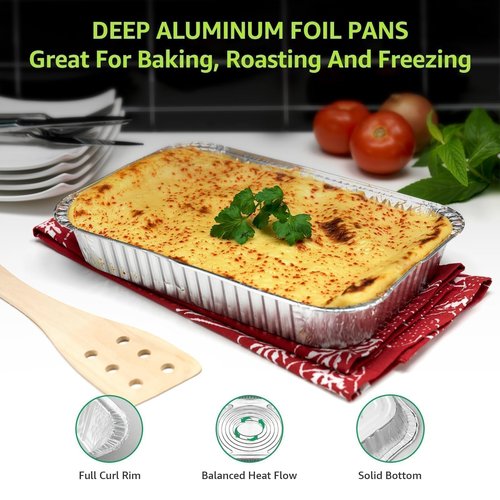 biocean Aluminum Pans 9x13 Inch 30 Pack, Extra Heavy Duty Foil Pans with Half Size Deep Steam Aluminum Tray Tin Foil Pans for Prepping Food, Storing Heating, Cooking, Baking, Roasting