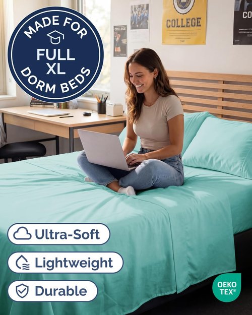 Full XL Bed Sheet Set by [Brand Name] - 4-Piece Soft & Breathable Hotel Luxury Bedding - Deep Pockets, Fade & Wrinkle Free - Spa Blue