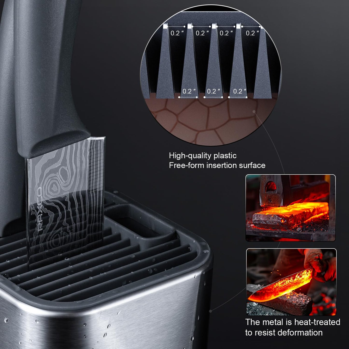 RAXCO 10-Piece Kitchen Knife Set | Stainless Steel Holder | Compact Design - Gray