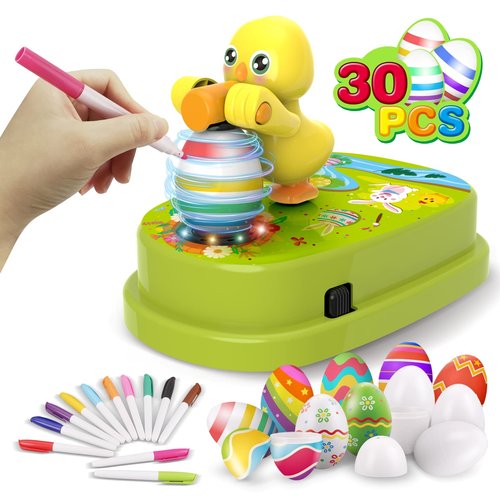 Engfa Easter Egg Decorating Kit, Easter Egg Dye Kit Egg Decorating Spinner with 12 Dying Markers 30 Plastic Easter Eggs and Slings, Easter Basket Stuffers Easter Gifts for Kids