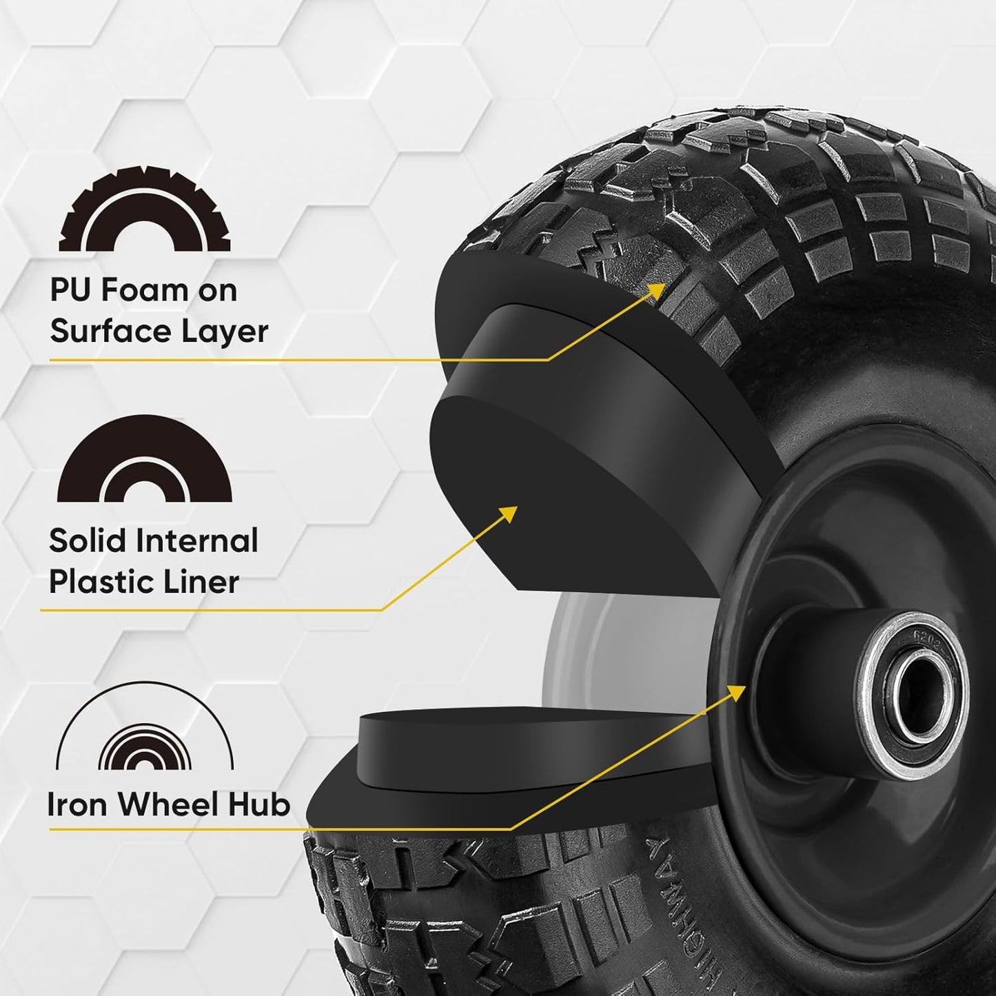 TICONN 10" Solid Tires - Flat Free 4.10/3.50-4'' Wheels with 5/8” Axle Bore & Double Sealed Bearings | Black, 2 Pack