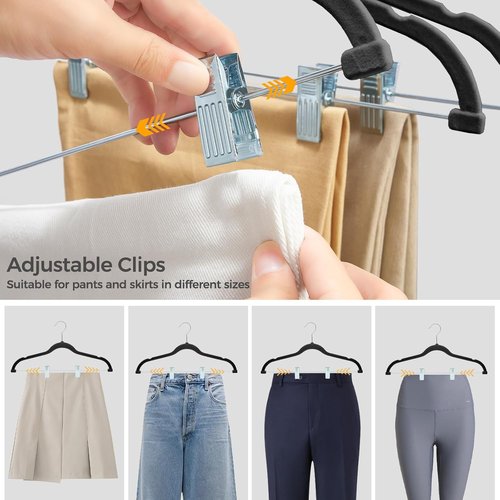 HOUSE DAY Velvet Hangers - Heavy Duty Non-Slip Suit Organizer with Adjustable Clips | 10-Pack (Black)