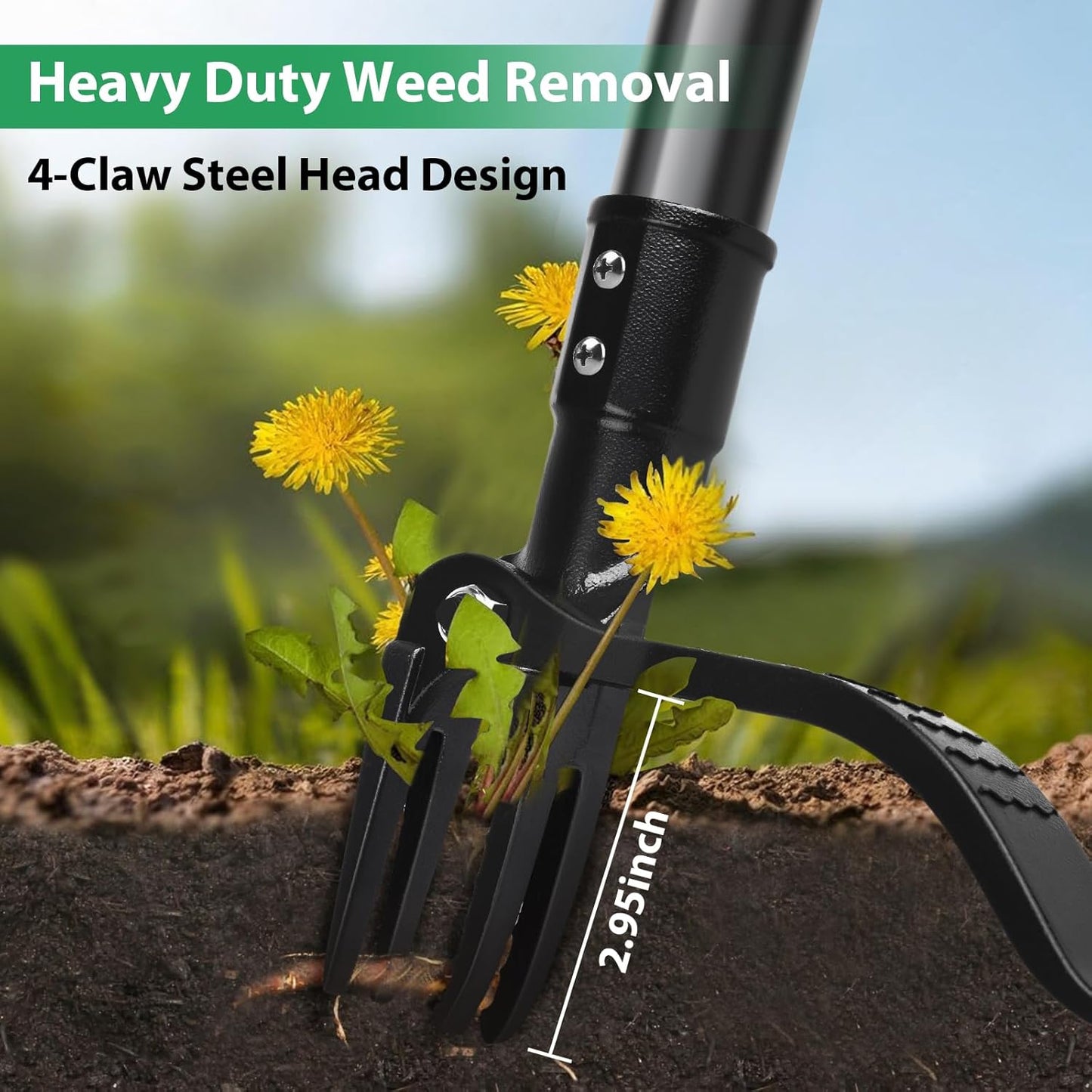 Skiennix 4-Claw Steel Weed Puller Tool - Heavy Duty 46” Stand Up Weeder for Easy Weed Removal (Black)