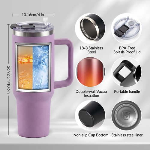 Custom 40 oz Tumbler with Picture & Name, Personalized Insulated Stainless Steel Tumbler with Handle and Straw, Bridesmaid Graduation Mother's Day Father's Day Anniversary Birthday Wedding Gift