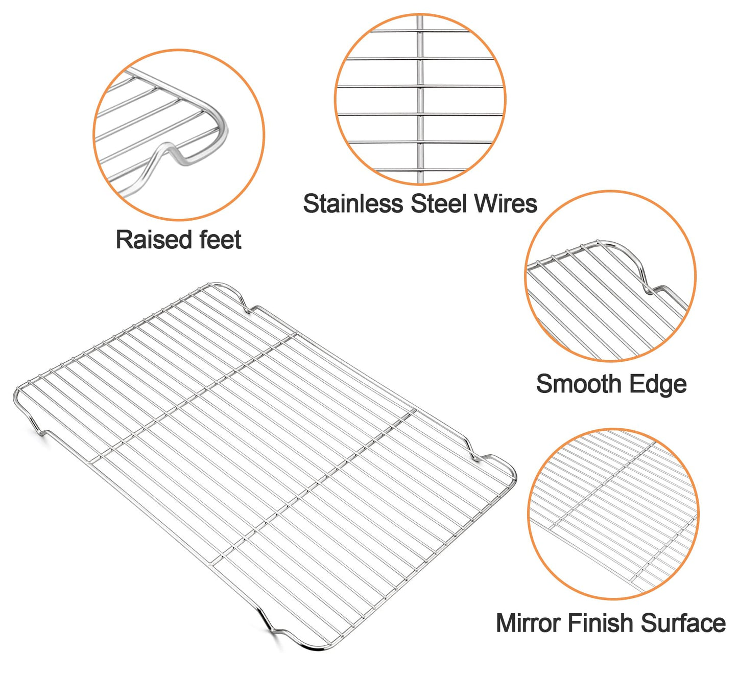 TeamFar Baking Sheet with Rack, 17.6 x 13 x 1 inch Stainless Steel Baking Pan Cookie Sheet Set with Cooling Rack for Baking/Roasting/Cooling, Non-Toxic & Heavy Duty, Dishwasher Safe - Set of 4