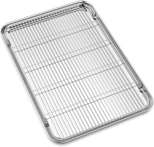 Bastwe Baking Sheet and Cooling Rack Set - Professional 24" x 16" Bakeware, Healthy & Easy to Clean