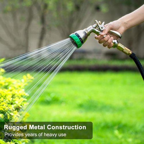 FANHAO Heavy Duty Garden Hose Nozzle - 100% Metal Sprayer with 7 Spray Patterns | Ergonomic Design for High Pressure Watering
