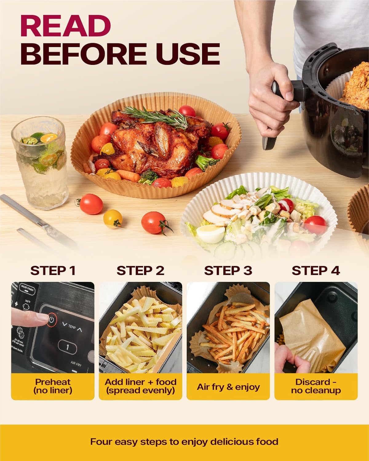 Katbite Air Fryer Liners - 100PCS Thick Disposable Parchment Paper for Ninja Dual Air Fryer | 8x5.5'' Rectangle
