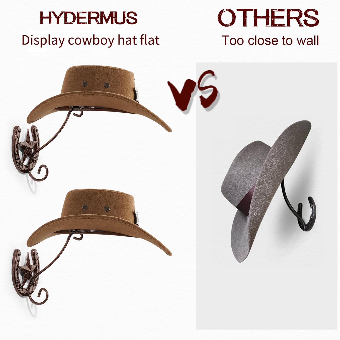 HYDERMUS Cowboy Hat Organizer Rack for Wall 4 Pack Metal Cowboy Hat Holder Wall Mounted Iron Western Wall Decor Horseshoe Hat Hanger for Storage and Display at Closet Bedroom Living Room