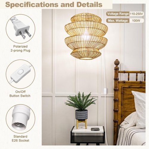 DiCUNO Hanging Lantern Extension Cord Cable, E26 Pendant Light Socket On Off Inline Cord Switch Control Lamp, Switch Close to Polarized Plug, 13 Feet, White, 1-Pack