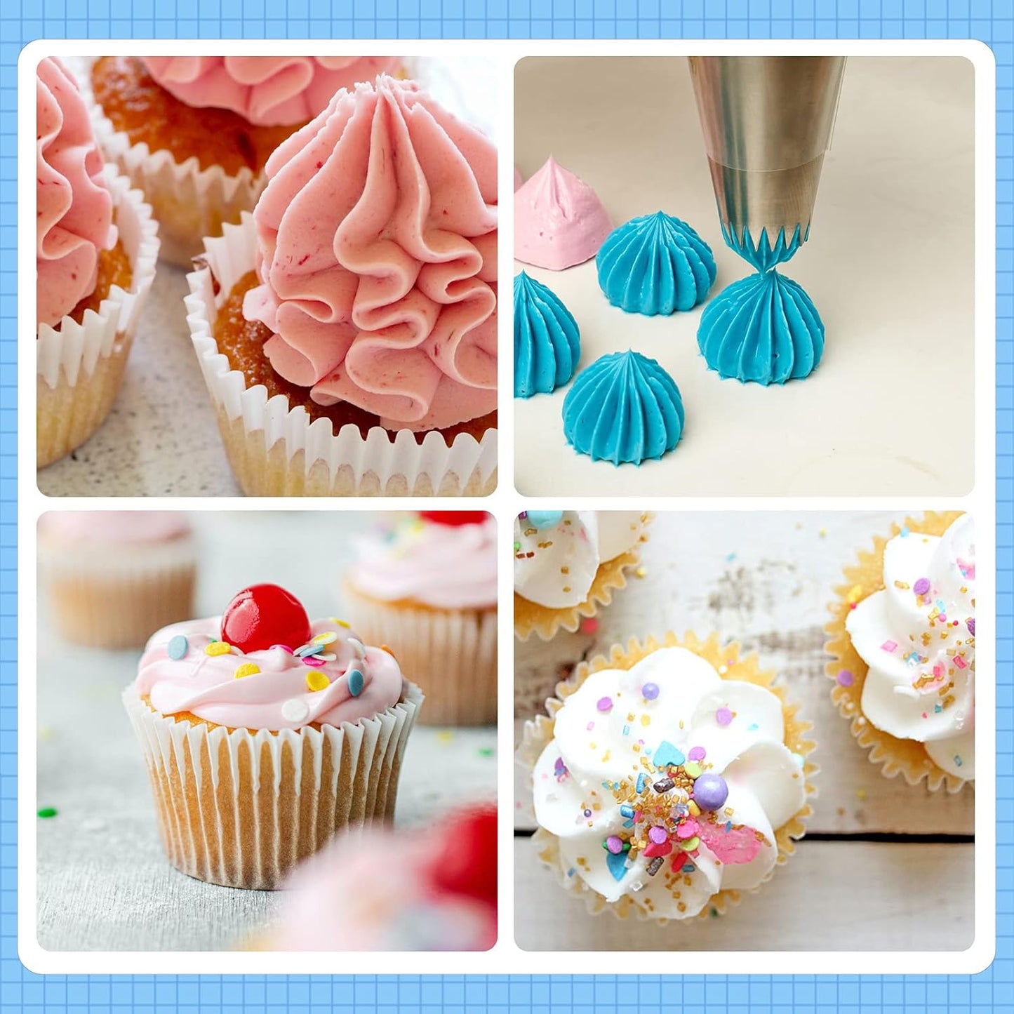 Kasmoire 8-Piece Large Piping Tips Set - Stainless Steel Icing Tips with 10 Disposable Pastry Bags for Cake Decorating
