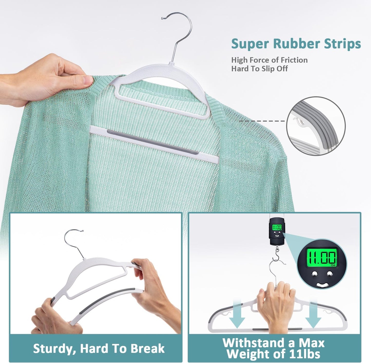 Skiennix 30-Pack Plastic Clothes Hangers - Space-Saving, Non-Slip, 360° Swivel Hook, Slim Design in White & Dark Gray