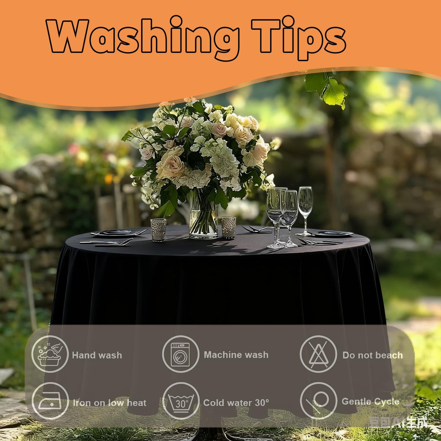 TWINPRET Round Tablecloth 60 Inch, Black Waterproof Washable Polyester Table Cloth - Stain & Oil Resistant Circle Table Cover for Indoor Outdoor Dining, Patio, Party (Fits 20-48 Inch Tables)