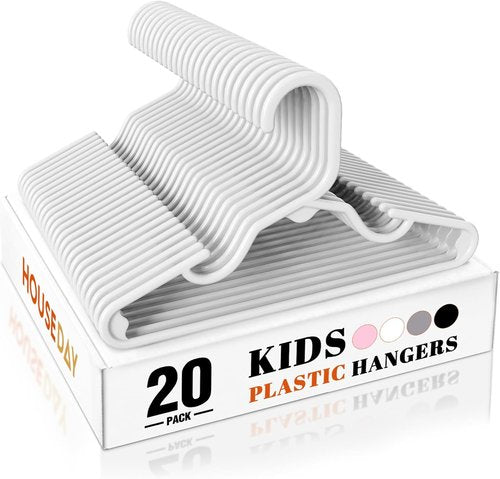 HOUSE DAY Premium Baby Hangers - 20 Pack Slim White Plastic Hangers for Infants & Toddlers | Non-Slip & Durable