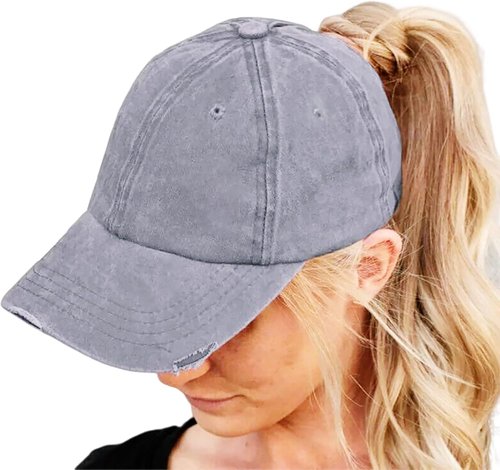 Eohak Ponytail Baseball Hat - Distressed Retro Style for Women | Comfortable Twill Fabric
