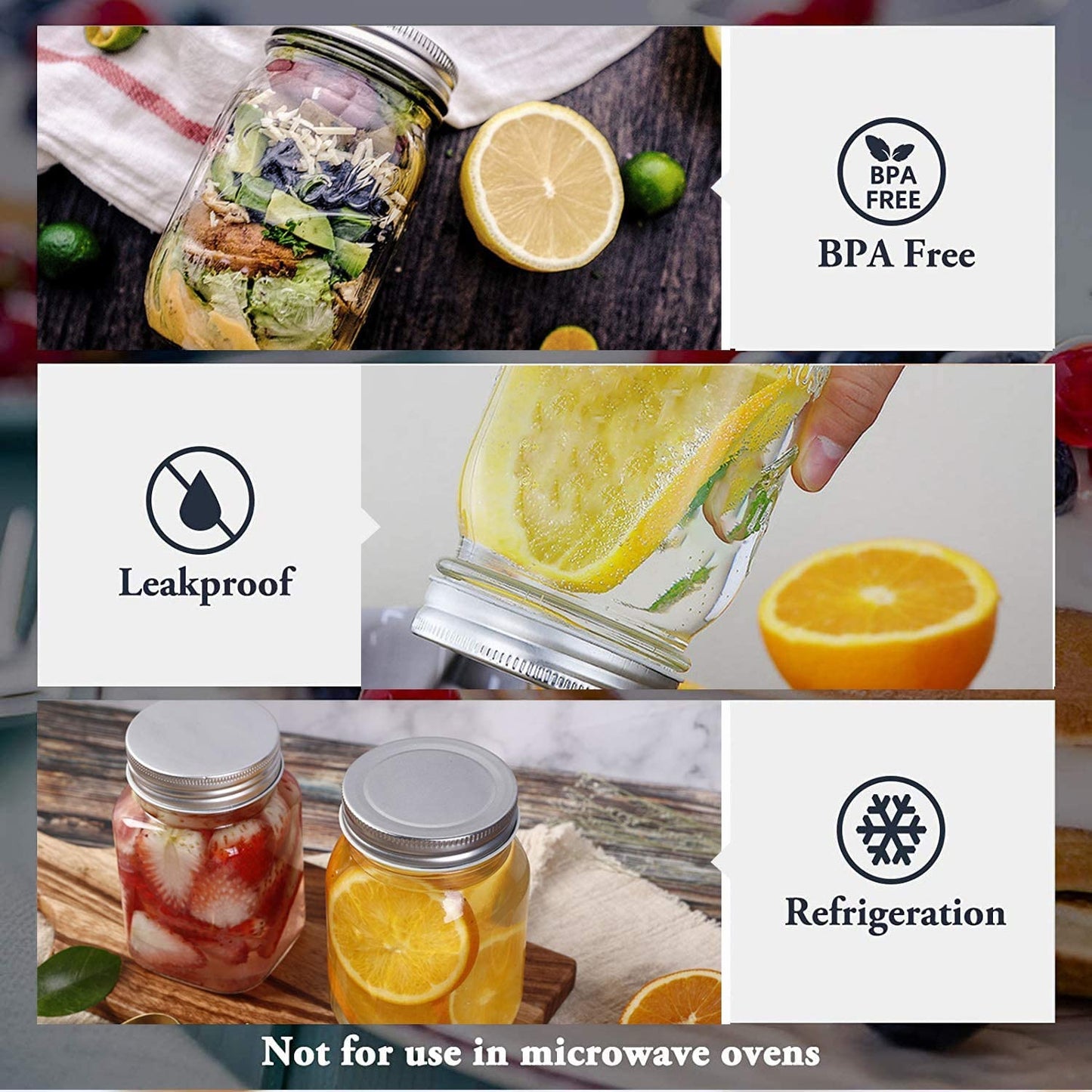 BEWAVE Glass Mason Jars, 16oz Clear Glass Jars with Lids for Sealing, Regular Mouth Canning Jars for Food Storage, Snacks, Candies, DIY Projects, 4 Pack