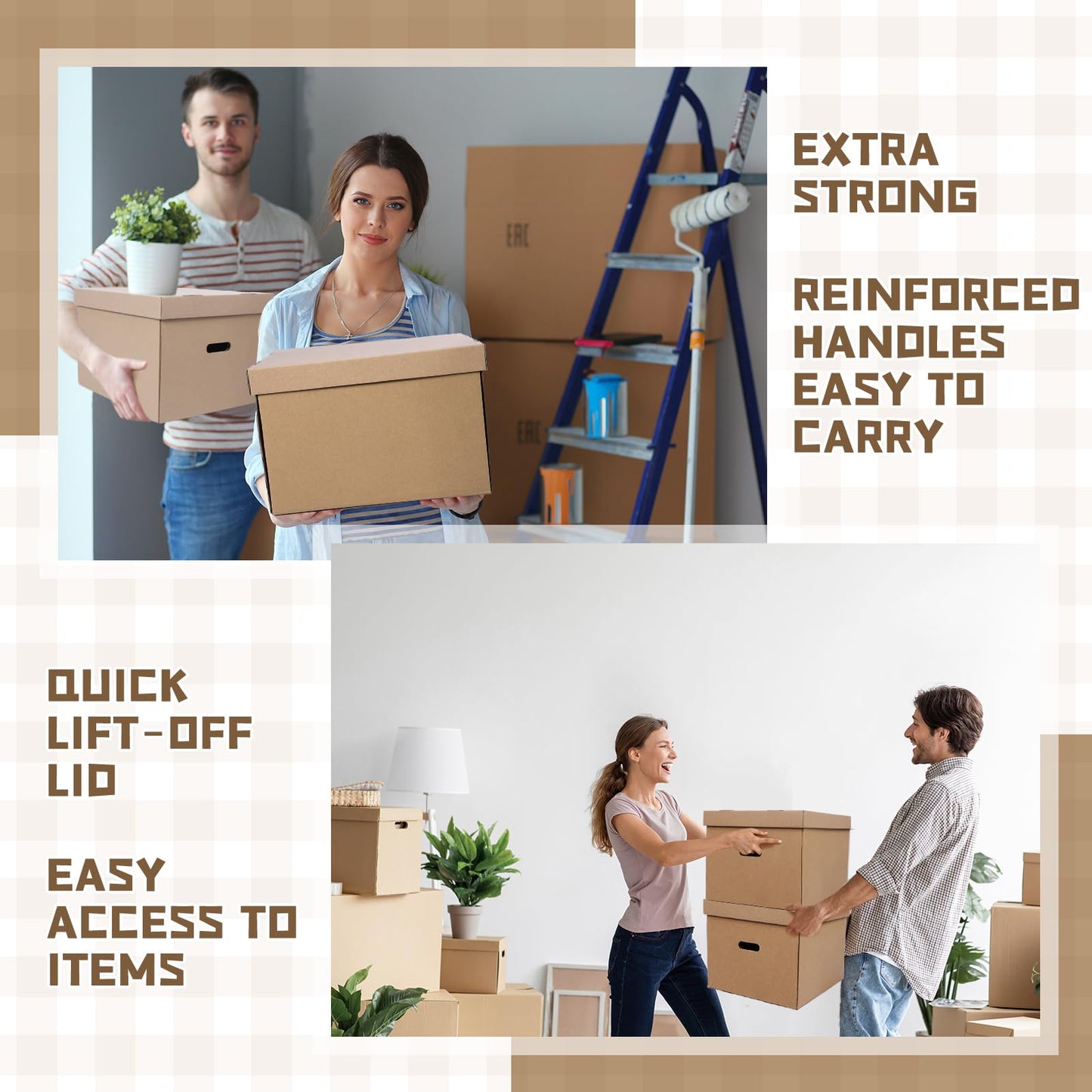 Feifeiya 4 Pack Wine Glass Moving Boxes Kitchen Moving Boxes with Handle Kitchen Kit with Lid for Dish Glassware(Brown,15 x 12 x 10 Inches)