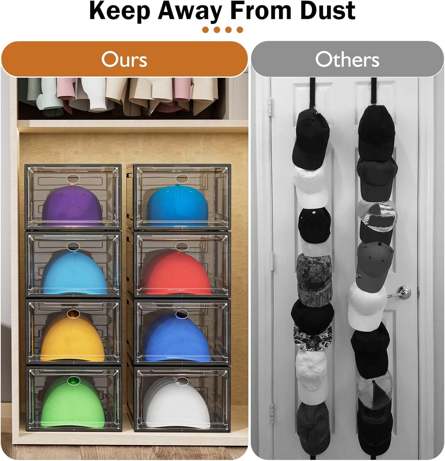 YKLSLH Hat Organizer Box - Durable Clear Storage for 40 Hats | Magnetic Door, 6-Box Set