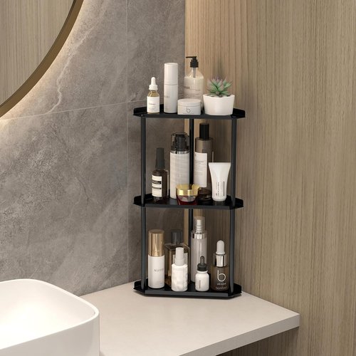 Jesginboo 3-Tier Bathroom Counter Organizer - Stylish Vanity Shelf for Skincare & Makeup - Black