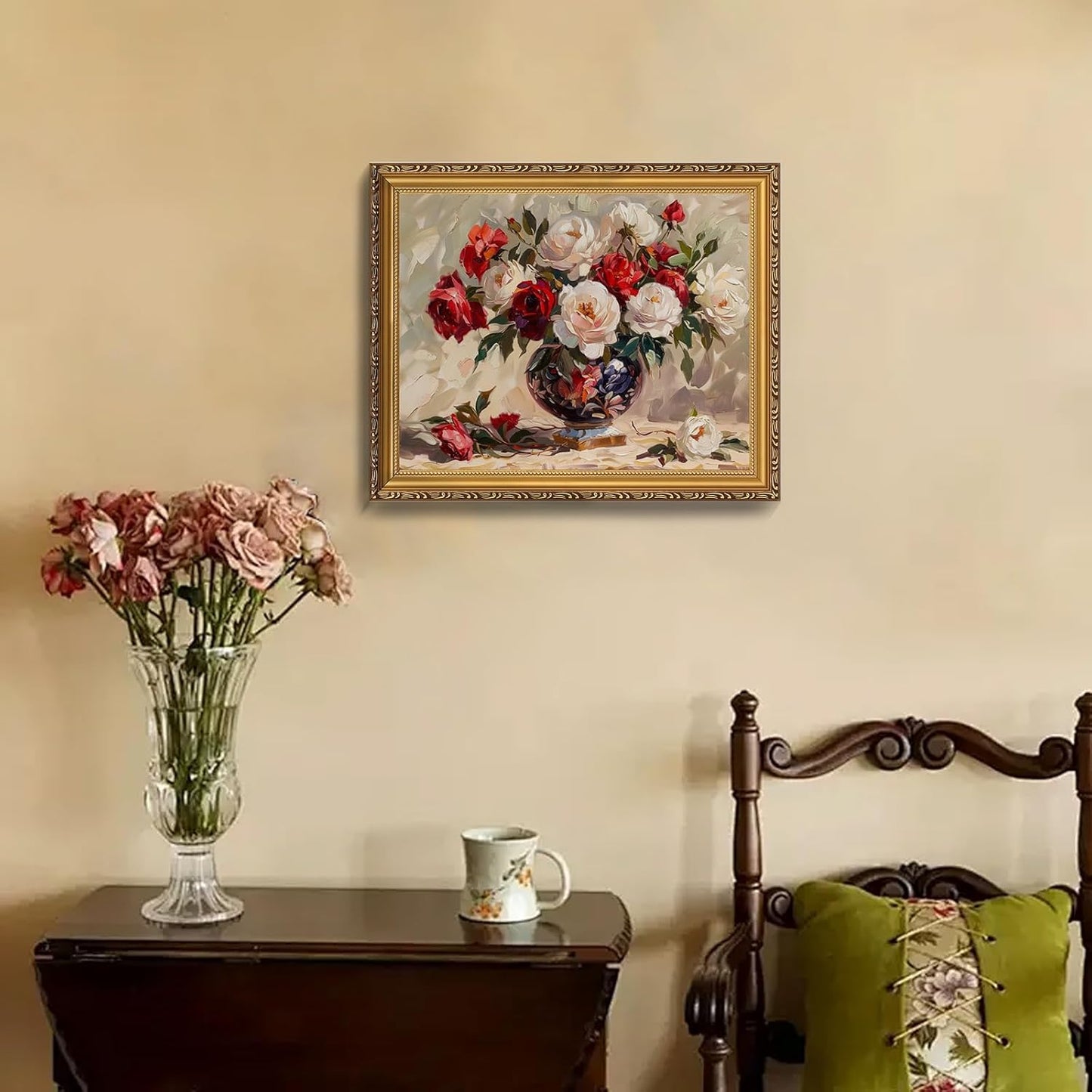 MIEVU Gold Vintage Framed Wall Art | Floral Canvas Prints for Living Room & Bedroom - 8x10in