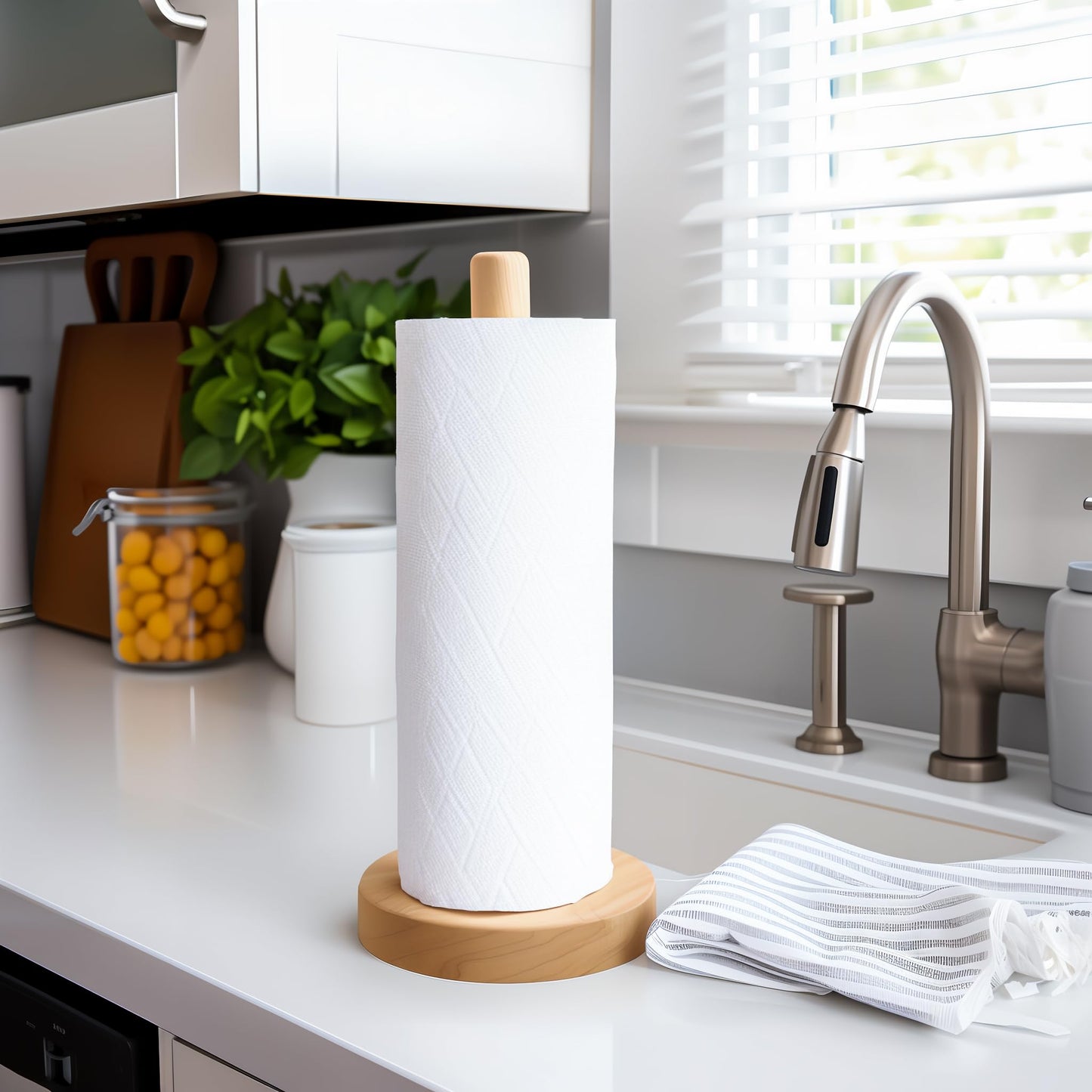 KitchLife Wooden Paper Towel Holder Countertop - Solid Freestanding Paper Towel Dispenser Stand with Anti-Skid Base