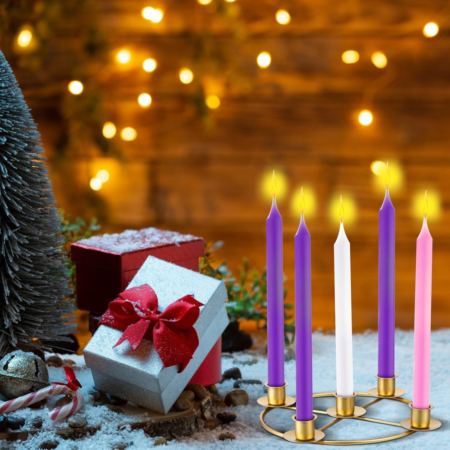 Newtay Christmas Advent Wreath - 5 Candle Holder Ring, 8.5 Inch Gold Metal Table Decoration