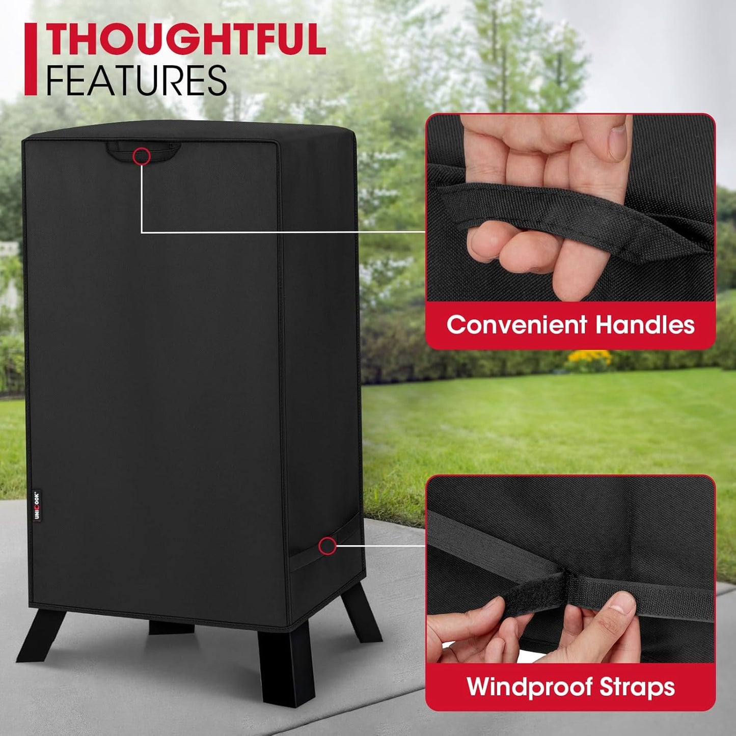Unicook 30 Inch Electric Smoker Cover - Heavy Duty Waterproof BBQ Grill Protection | All Weather Resistant, 18" W x 17" D x 33" H
