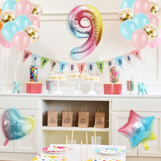 9th Birthday Decorations for Girls - Gradient Color Age 9 Balloons With Happy Birthday Banner for Baby Showers, Ninth Party Supplies for Girls Boys