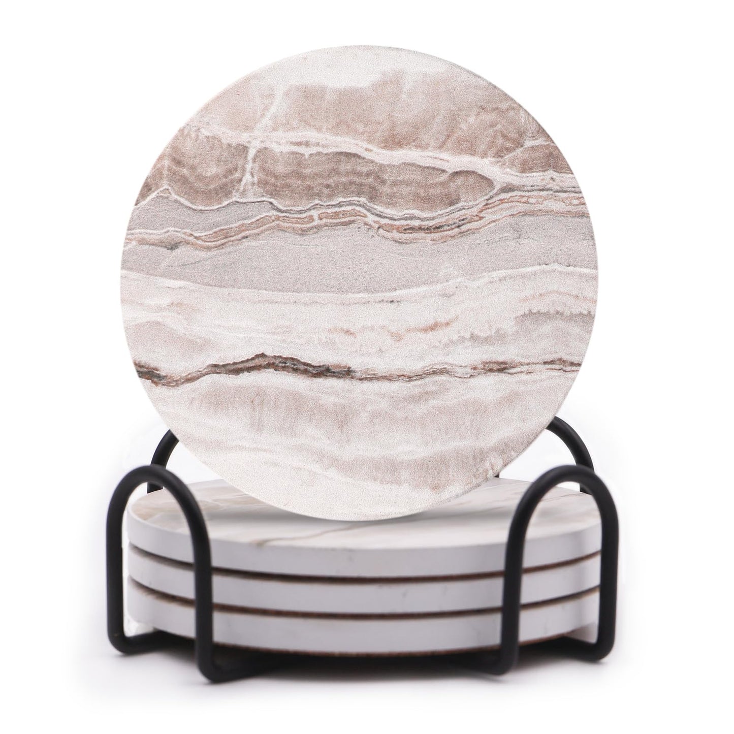 LIFVER Absorbent Coaster Sets of 4, Drink Coasters with Holder, Marble Style Ceramic Drink Coaster for Tabletop Protection, Suitable for Kinds of Cups, Wooden Table, Cool Home Decor, 4 Inches