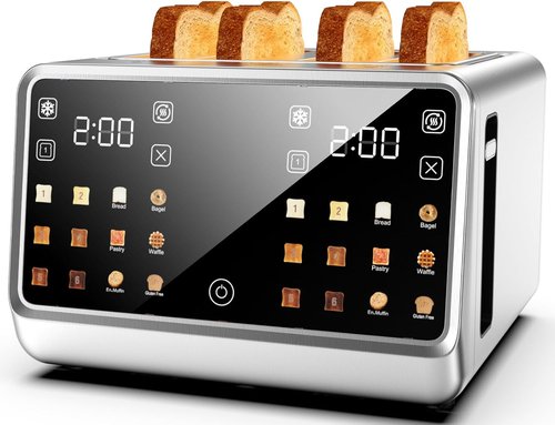 4 Slice Toaster - Dual Digital Touchscreen with Independent Control | 1800W Stainless Steel, Timer & 6 Toast Settings
