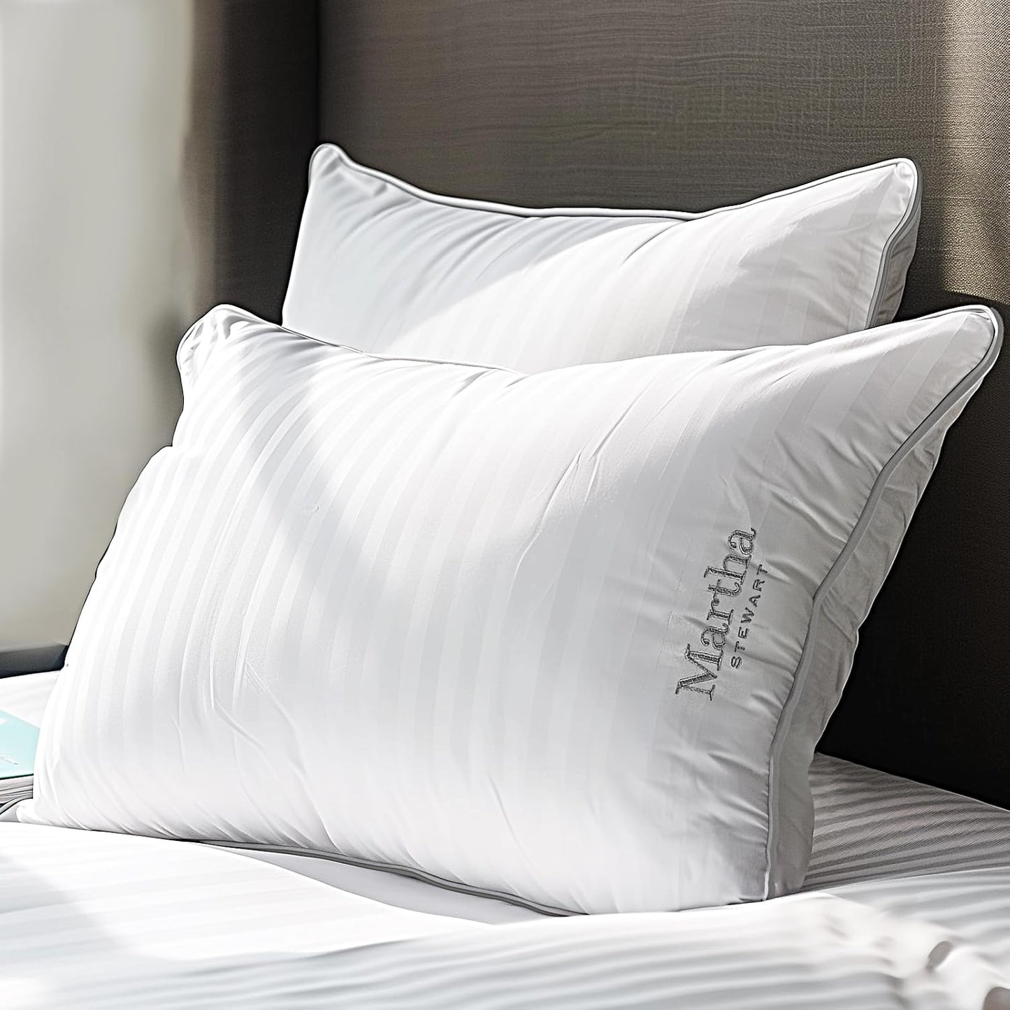 Martha Stewart Hotel Collection Pillow - 500 Thread Count Hypoallergenic Cotton | Set of 2 Queen Size