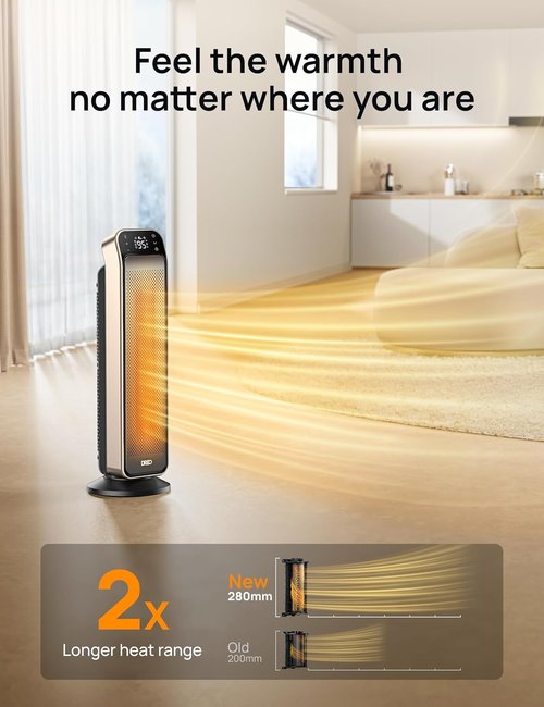 DREO Portable Space Heater - Fast 25" Room Heater with Remote & Thermostat | Overheat & Tip-Over Protection, Gold