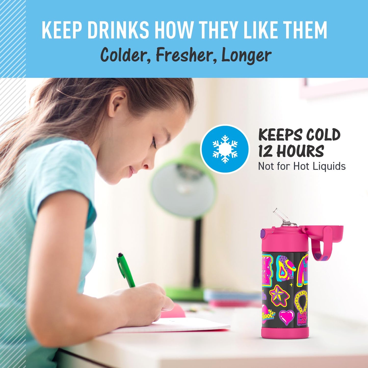 THERMOS FUNTAINER 12 Ounce Stainless Steel Vacuum Insulated Kids Straw Bottle, That Girl Lay Lay