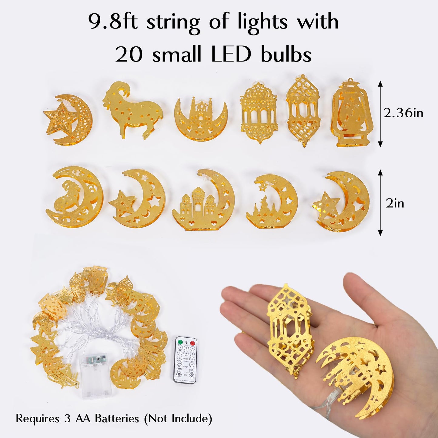 ilifemate Ramadan Eid Mubarak Lights, Metal Islamic Lantern Moon Decor Lights with Remote Control, 8 Lighting Modes & 2 Brightness, Ideal for Eid Home Party Fireplace Wall Decor Indoor