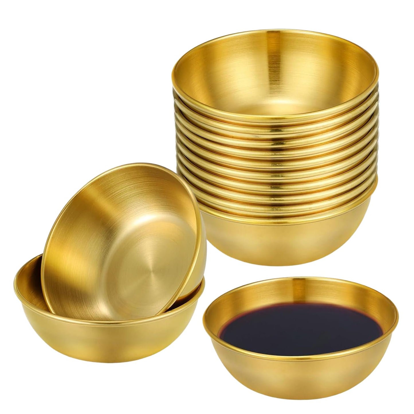ZXBMS 12 Pack 3.2 Inch Gold Stainless Steel Dipping Bowls – Small Bowls for Dips, Soy Sauce, Condiments, Appetizers, Facial Bowl for Esthetician Use