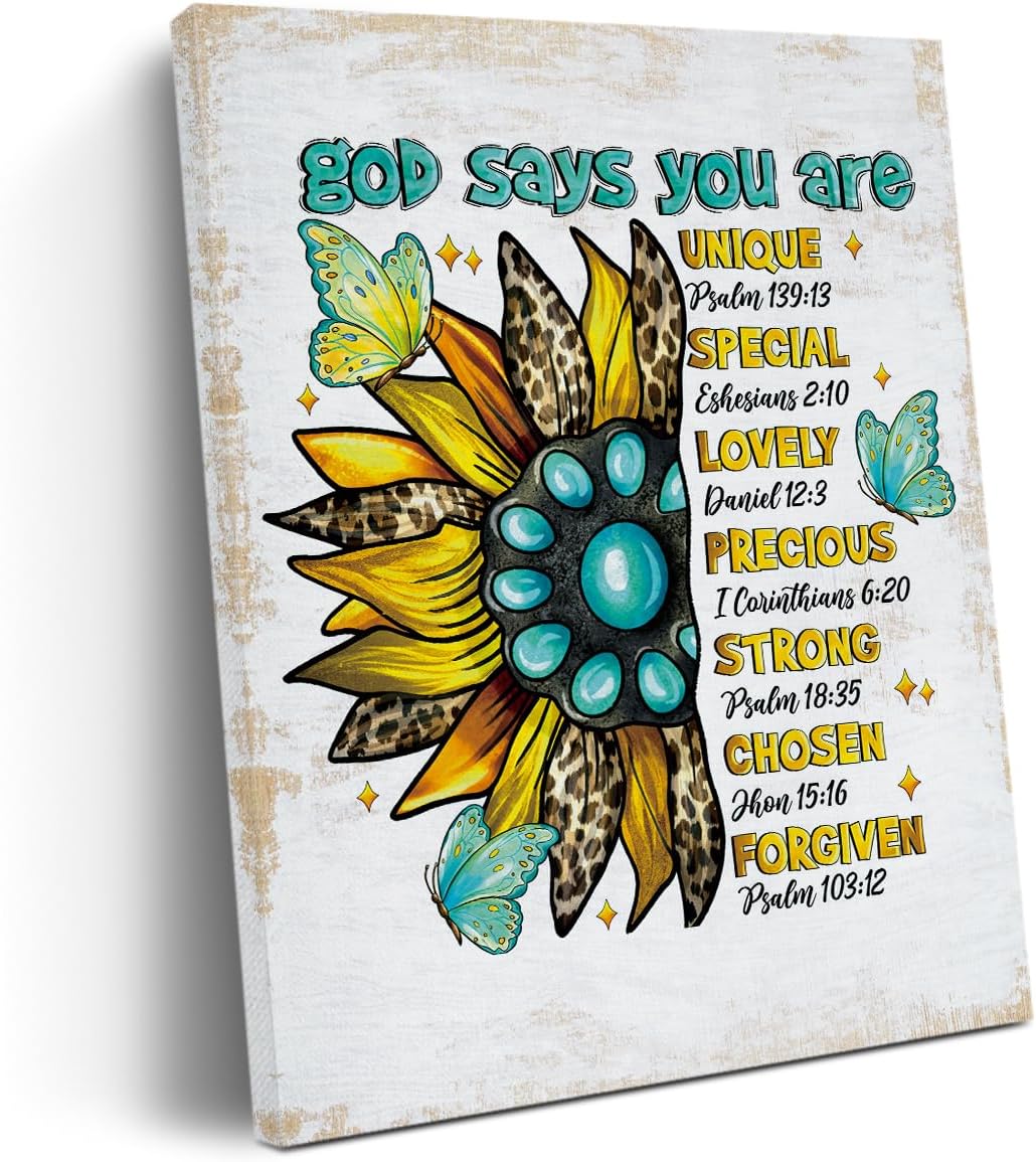 Skiennix Inspirational Christian Sunflower Canvas Wall Art - Motivational Framed Prints for Home Office | 11.4x15 IN