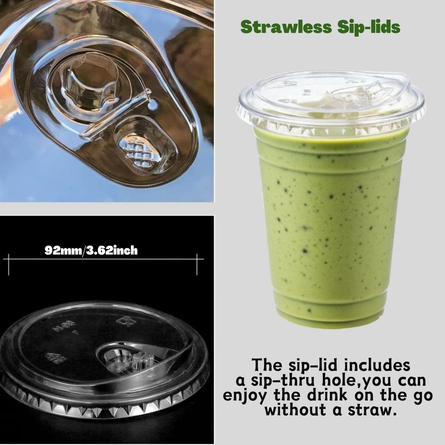 Skiennix 16 oz Clear Plastic Cups - Disposable Strawless Sip Lids for Iced Coffee, Smoothies & Juices